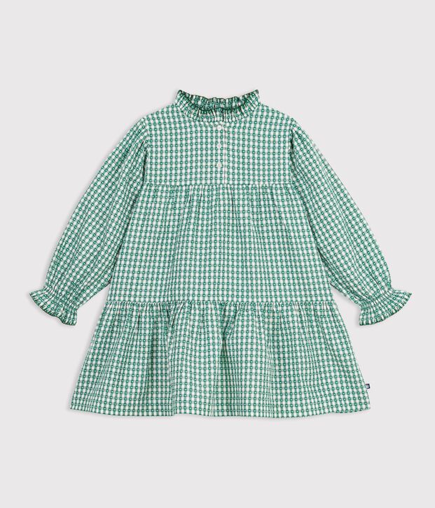 Lang&auml;rmeliges Kinder-Hemd aus Popeline mit Vichy-Muster gr&uuml;n/weiss