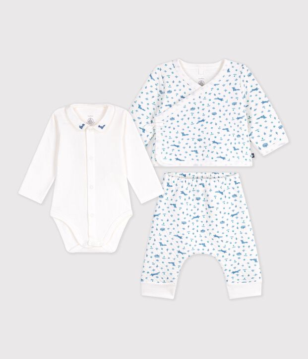 Baby-Set aus Baumwolle mit Kragen und Fuchsmotiv weiss/vielfarbig