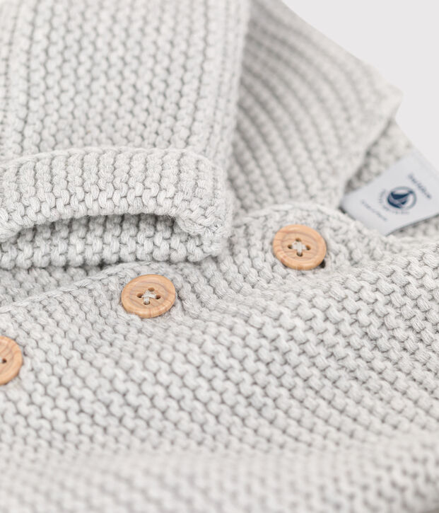 Baby-Cardigan kraus rechts gestrickt aus Baumwolle BELUGA CHINE