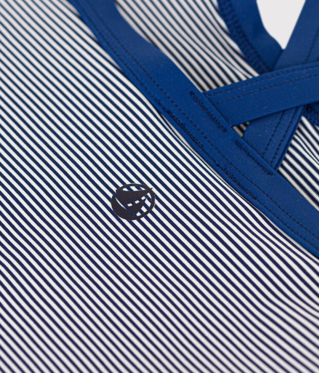 1-teiliger gestreifter Badeanzug Kinder/M&auml;dchen blau/weiss