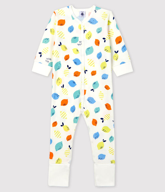Baby-Strampler aus Bio-Baumwolle mit abnehmbaren Füßen weiss MARSHMALLOW/weiss MULTICO