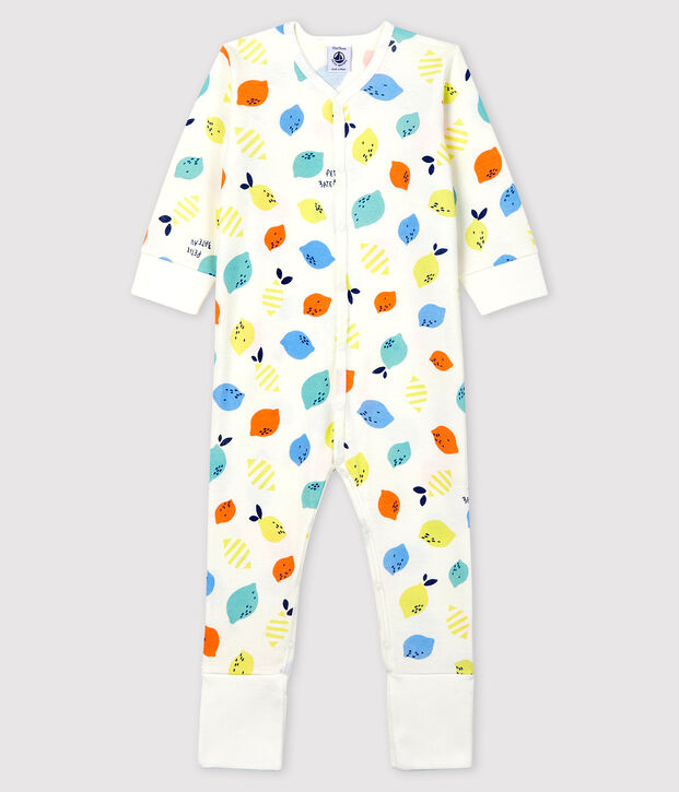 Baby-Strampler aus Bio-Baumwolle mit abnehmbaren F&uuml;&szlig;en weiss/vielfarbig