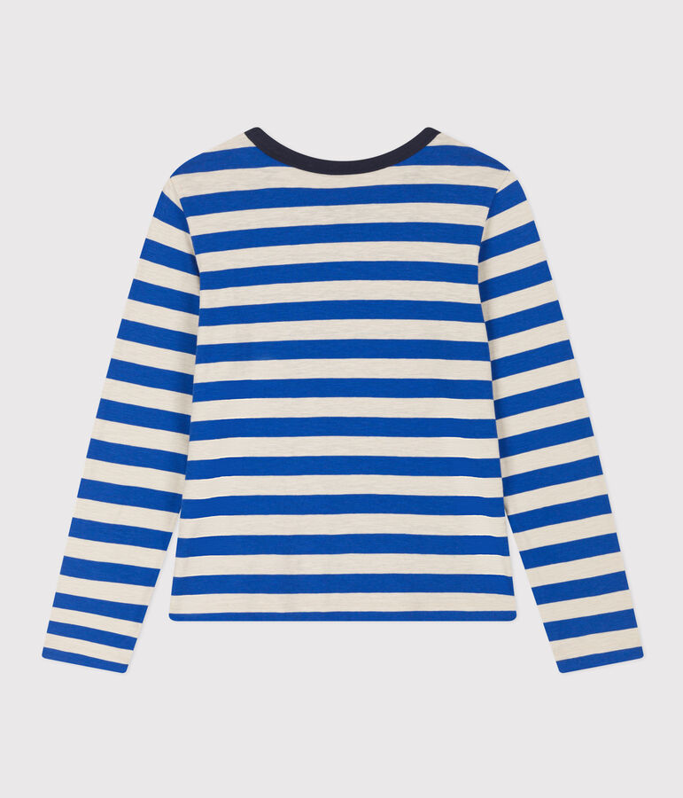 Damen-T-Shirt LE DROIT aus Baumwolle mit Rundhalsausschnitt blau/grau