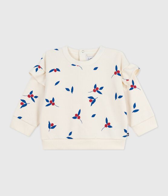 Baby-Sweatshirt aus Baumwolle mit Beerenmotiv und Volants MILK/ MULTICO