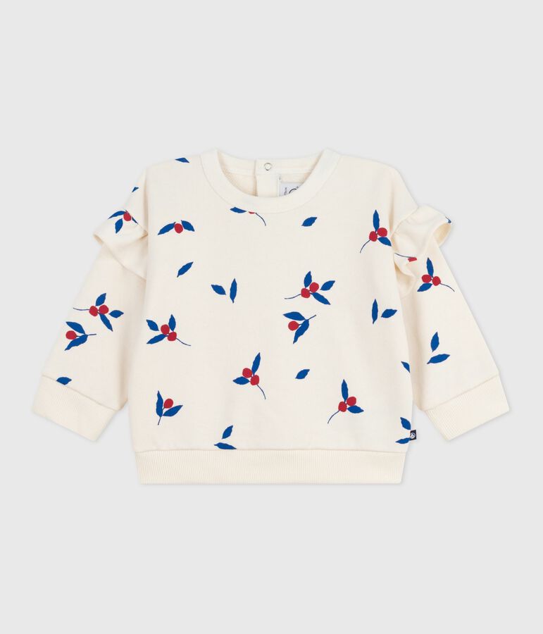 Baby-Sweatshirt aus Baumwolle mit Beerenmotiv und Volants naturfarben/vielfarbig