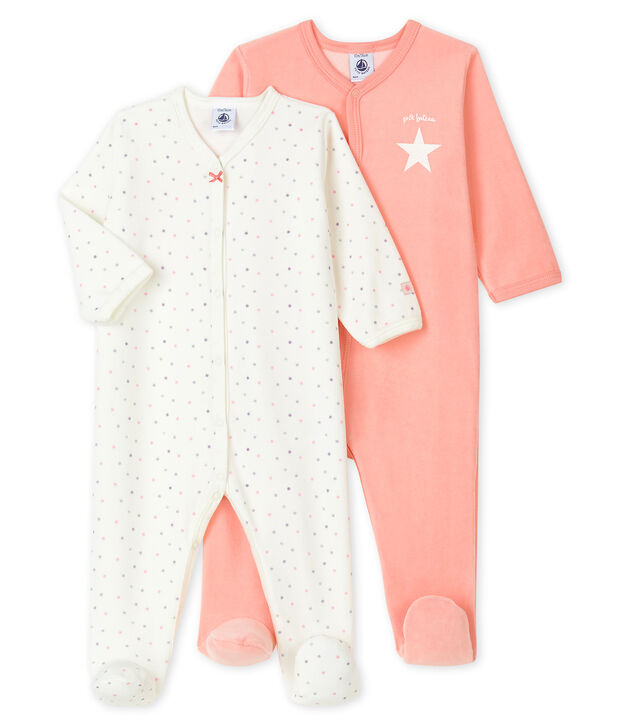 2er-Set Baby-Strampler f&uuml;r M&auml;dchen aus Velours vielfarbig