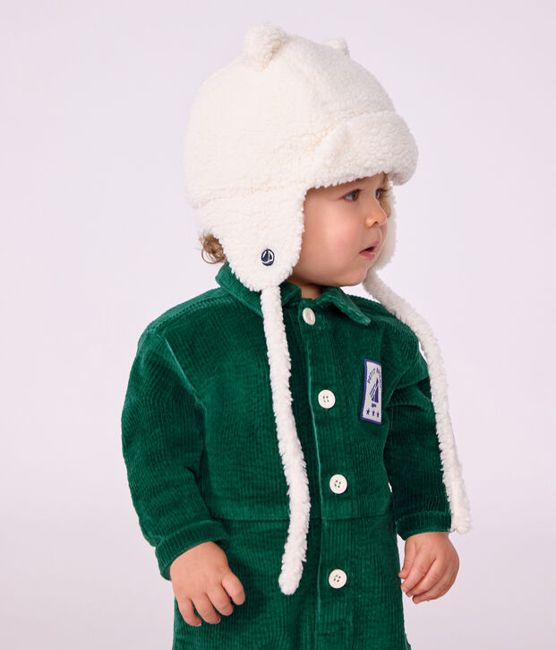 Baby-M&uuml;tze aus Sherpa mit Ohrenklappen MILK