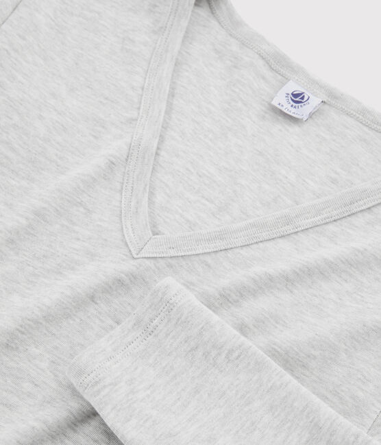 Klassisches Damen-T-Shirt aus Baumwolle mit V-Ausschnitt grau BELUGA CHINE