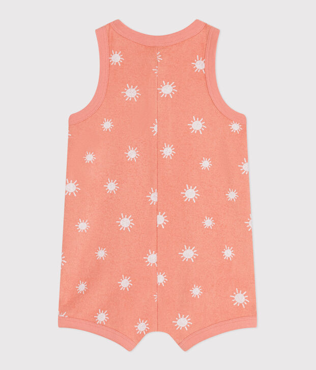 &Auml;rmelloser Baby-Kurzoverall aus Baumwoll-Frottee mit Sonnenmuster orange/weiss