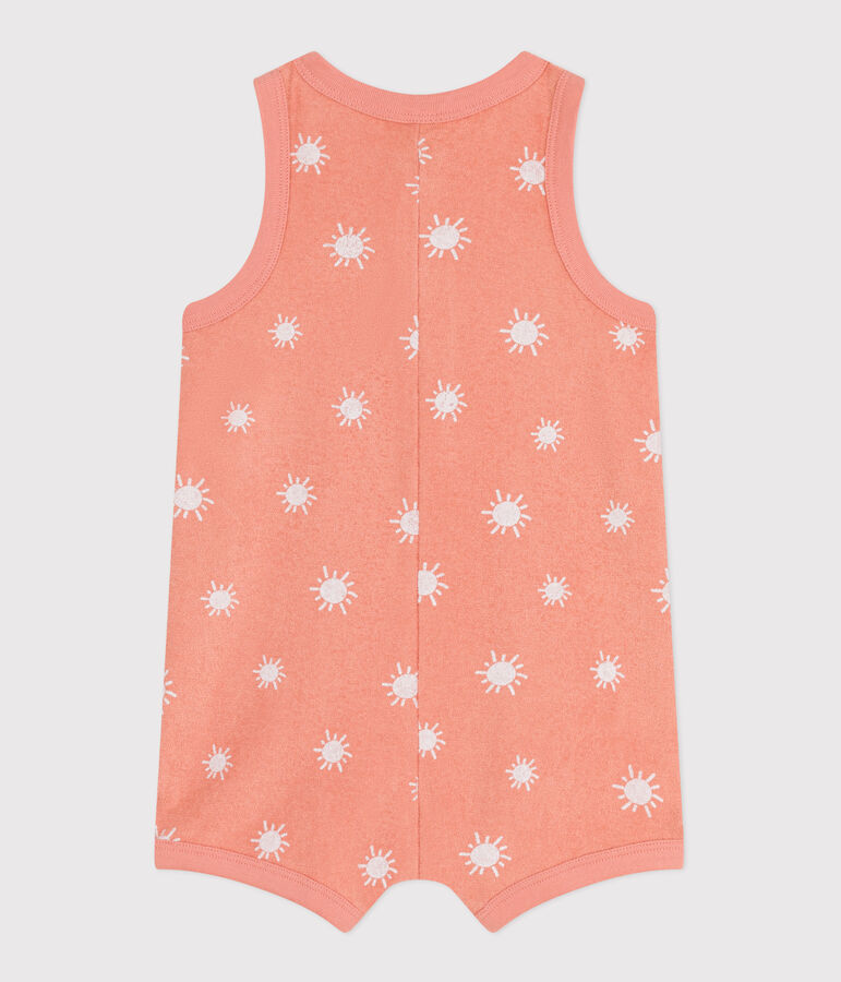 &Auml;rmelloser Baby-Kurzoverall aus Baumwoll-Frottee mit Sonnenmuster orange/weiss