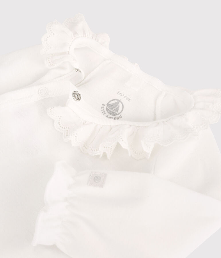 Baby-Body aus Bio-Baumwolle mit Kragen f&uuml;r M&auml;dchen weiss MARSHMALLOW