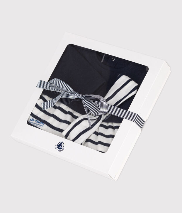 Set lang&auml;rmeliges Baby-Kleid aus Doppeljersey und Baumwolle und dazu passendes Baby-Stirnband. vielfarbig