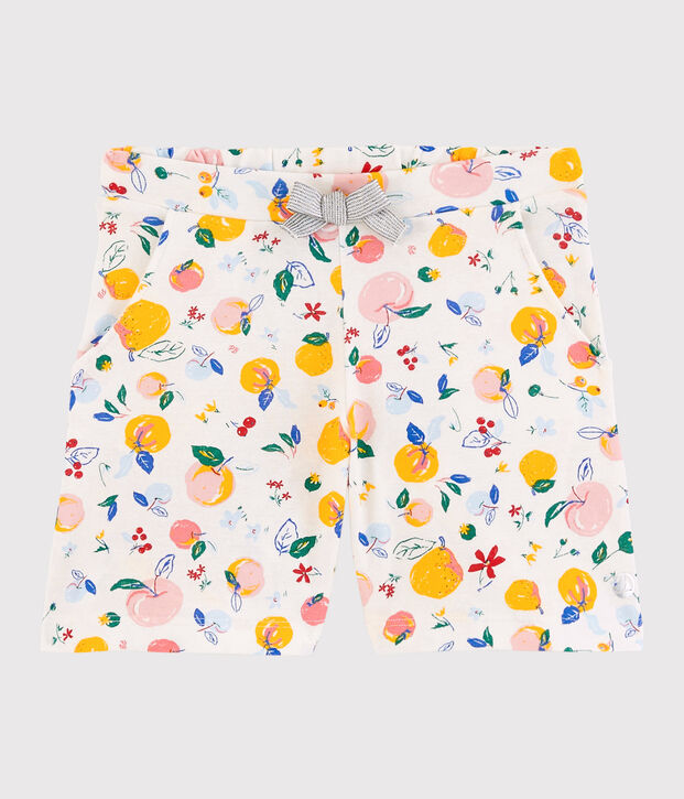 Kinder-Shorts aus Baumwolle f&uuml;r M&auml;dchen weiss/vielfarbig