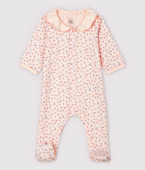 Rosafarbener Baby-Strampler aus Bio-Baumwolle mit Kragen rosa FLEUR/weiss MULTICO
