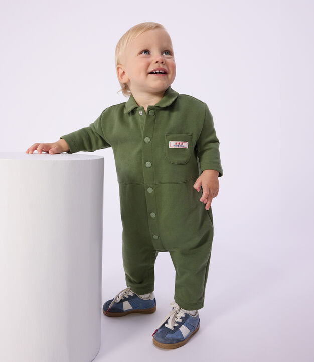 Langer Baby-Overall aus einfarbiger Baumwolle OLIVINE