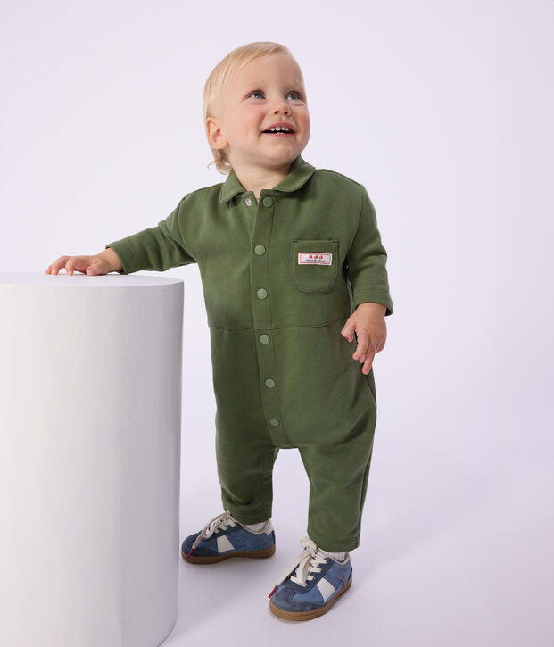 Langer Baby-Overall aus einfarbiger Baumwolle OLIVINE