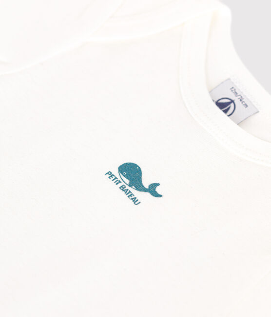 Kurzärmeliger Baby-Body aus einfarbiger Baumwolle weiss MARSHMALLOW