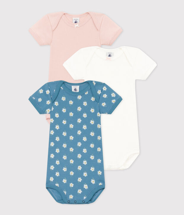 3er-Set kurz&auml;rmelige Baby-Bodys aus Baumwolle mit Blumenmuster vielfarbig