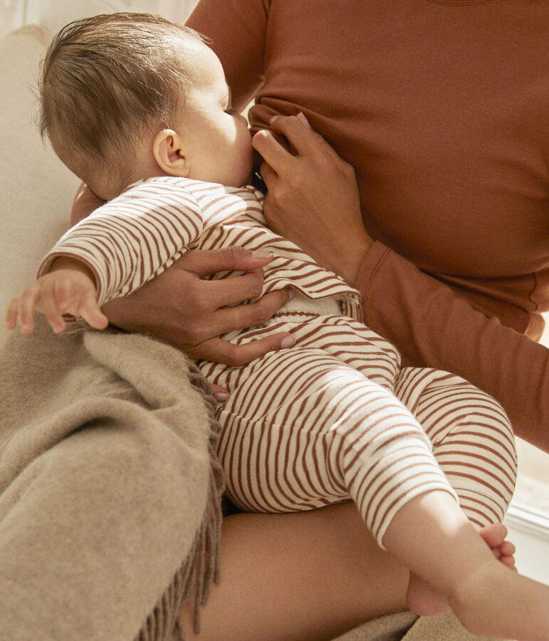 Baby-Set aus Baumwoll-Doppeljersey mit Streifenmuster naturfarben/braun/naturfarben