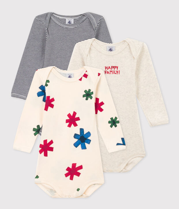 3er-Set lang&auml;rmelige Baby-Bodys aus Baumwolle mit Sternenmotiv vielfarbig