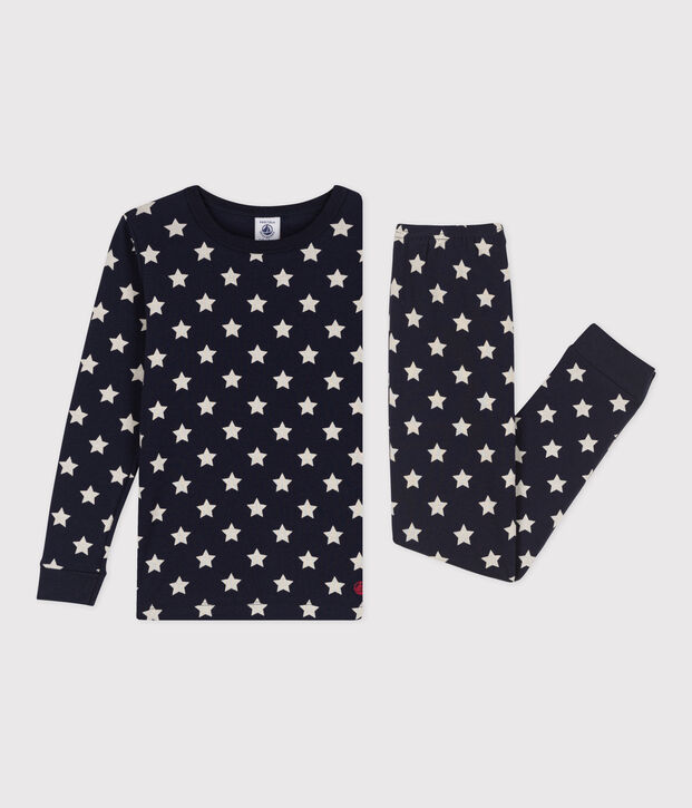 Kinderpyjama aus Baumwolle in eng geschnittener Passform mit Sternenmuster blau/weiss