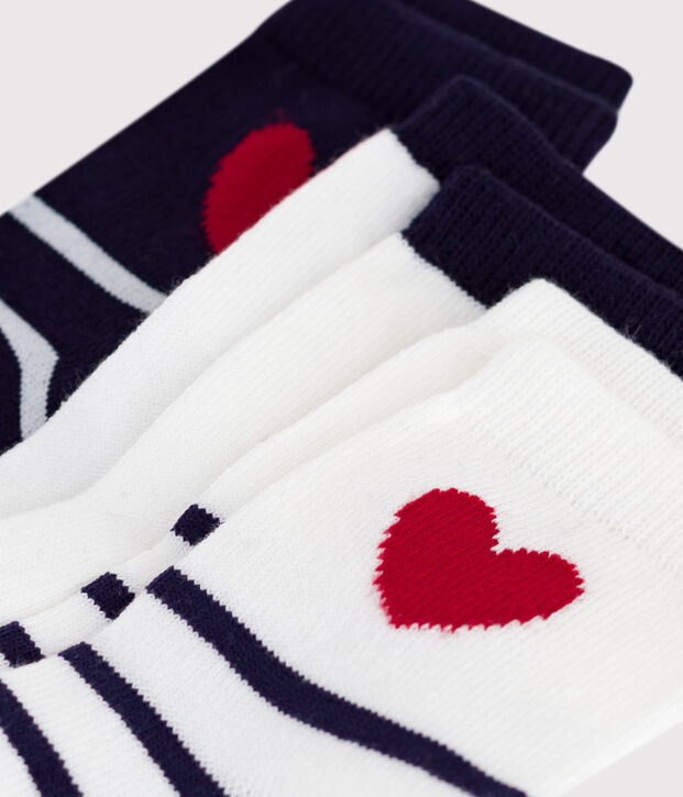 3er-Set Baby-Socken aus Baumwolle mit Streifen und Herz vielfarbig