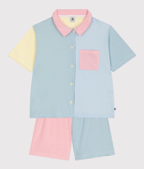 Gestreifte Damen-Pyjamashorts aus Baumwolle mit Knopfleiste weiss MARSHMALLOW/weiss MULTICO