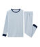Rippstrick-Pyjama für Jungen blau ACIER/weiss MARSHMALLOW