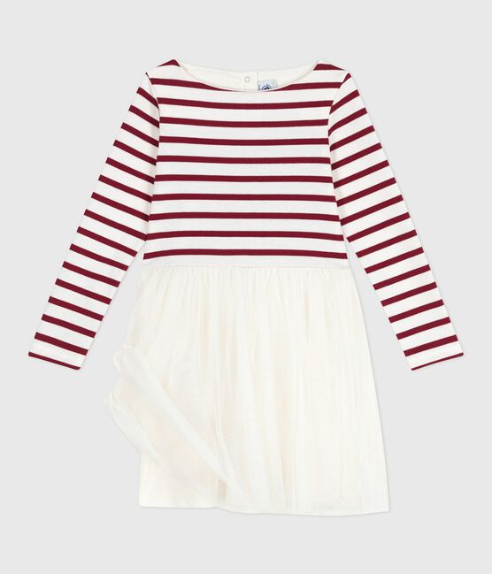 Langärmeliges Kinderkleid aus Baumwolle und Tüll rot MILK/ AMARANTE