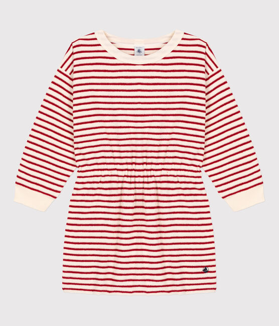 Langärmeliges Kinderkleid aus Bouclé-Frottee Mädchen weiss AVALANCHE/ STOP