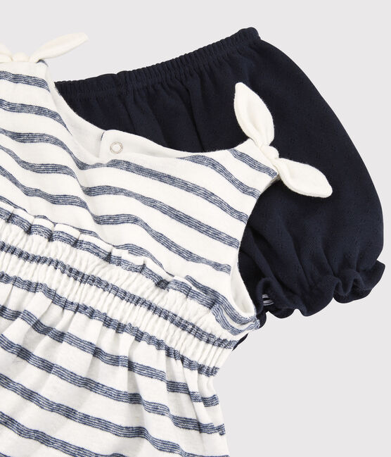 Baby-Ensemble aus Bluse + Bloomers aus Baumwolle/Leinen für Mädchen weiss MARSHMALLOW/blau MEDIEVAL