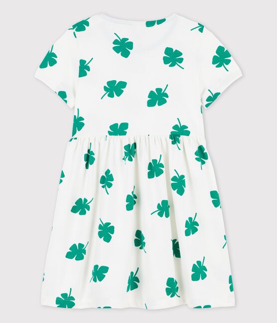 Kurzärmeliges Kleid aus Molton für Mädchen weiss MARSHMALLOW/grün GAZON