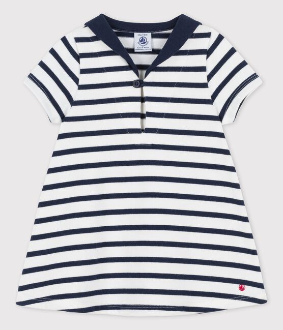 Babykleid aus dickem Bio-Jersey mit Matrosenkragen weiss MARSHMALLOW/blau SMOKING