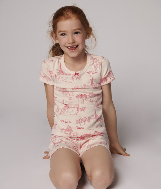 Snugfit-Kurzpyjama aus Baumwolle mit Paris-Motiv im Toile-de-Jouy-Stil für Mädchen rosa FLEUR/rosa GROSEILLER