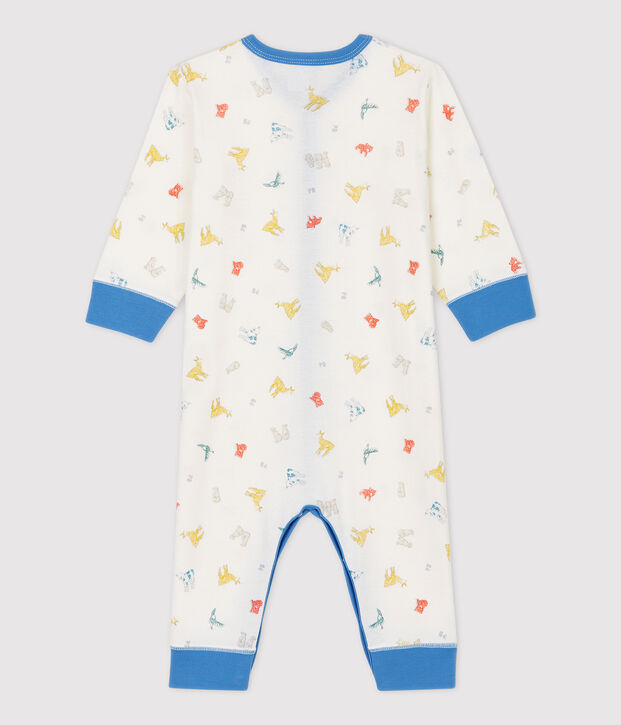 Baby-Strampler ohne F&uuml;&szlig;e aus Bio-Baumwolle mit Tiermuster weiss/vielfarbig