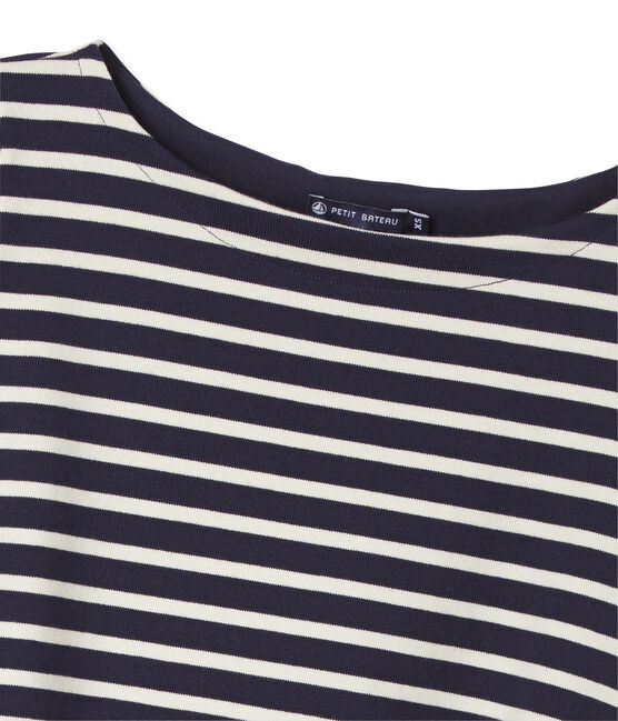 Gestreiftes Damen-Shirt aus schwerem Jersey blau SMOKING/beige COQUILLE