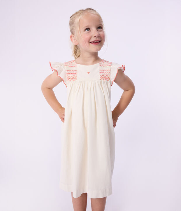 Kurz&auml;rmeliges Kinder-Kleid aus Baumwolle weiss