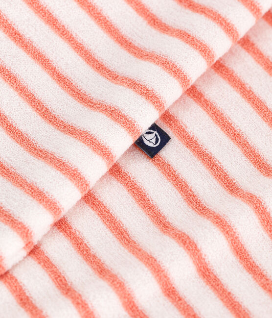 Baby-Kurzoverall aus gestreiftem Baumwoll-Frottee  orange MARSHMALLOW/ ABRICOT