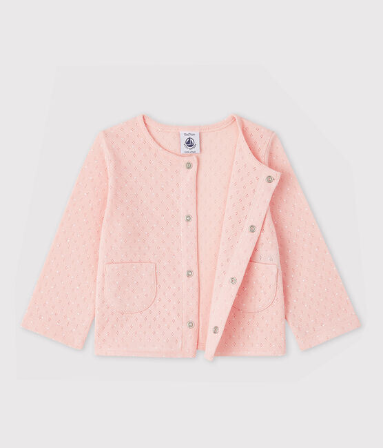 Baby-Cardigan aus Rippstrick für Mädchen rosa MINOIS/weiss ECUME
