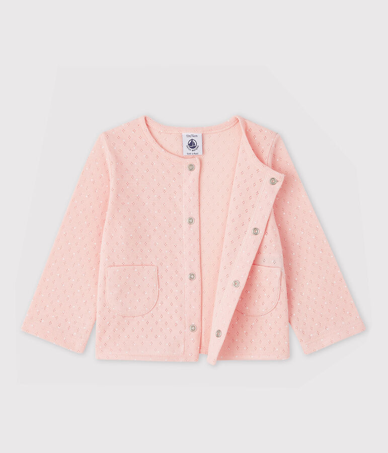 Baby-Cardigan aus Rippstrick f&uuml;r M&auml;dchen rosa/weiss