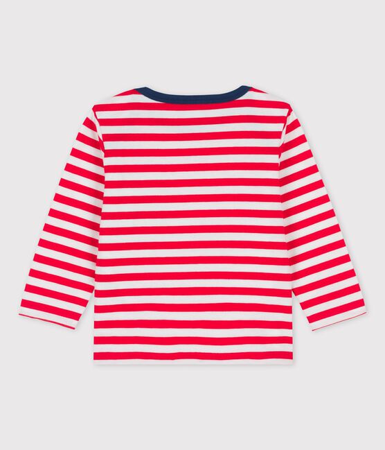 Langärmeliges gestreiftes Baby-T-Shirt aus Jersey rot PEPS/weiss MARSHMALLOW