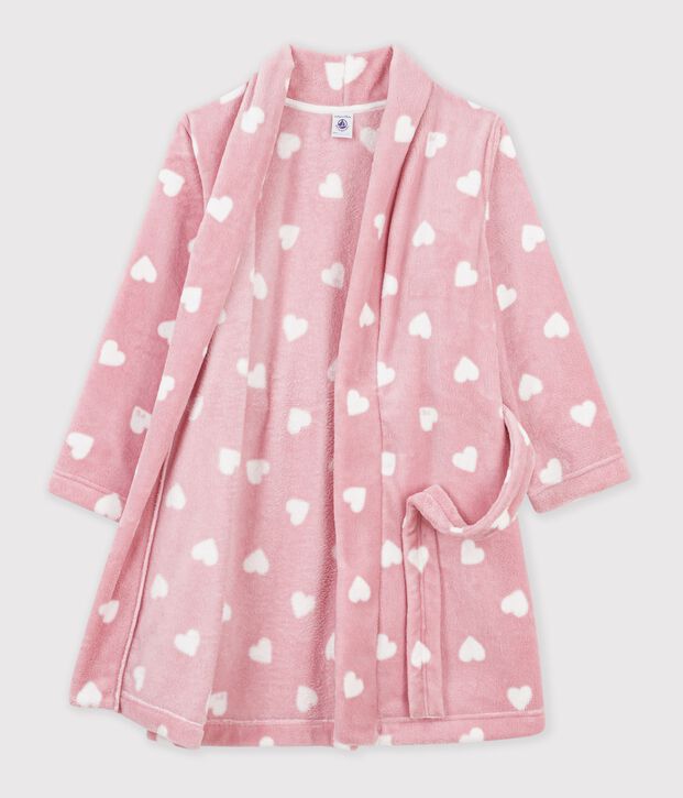 Kinder-Bademantel aus gemustertem Fleece rosa/weiss