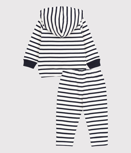 Zweiteiliges gestreiftes Baby-Ensemble im Matrosenstil aus Bio-Baumwolle weiss MARSHMALLOW/blau SMOKING