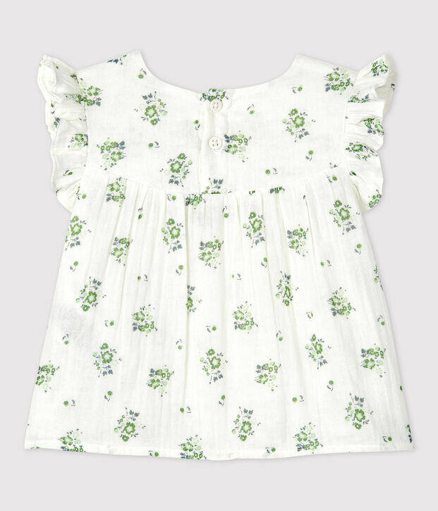 Kurz&auml;rmelige Baby-Bluse aus Bio-Musselin-Stoff mit Blumenmuster weiss/vielfarbig
