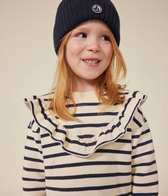 Langärmeliges Kinder-Kleid aus aufgerautem Molton für Mädchen weiss AVALANCHE/blau SMOKING