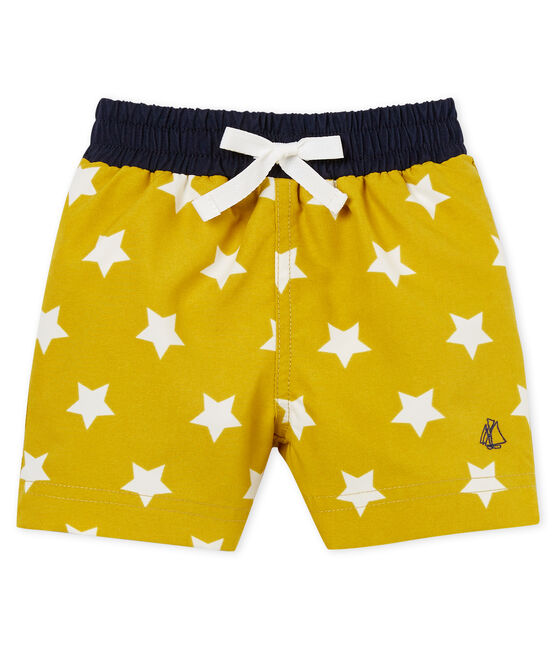 Gemusterte baby-strandshorts jungen gelb BAMBOO/weiss MARSHMALLOW