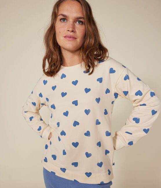 Damen-Pyjama mit zwei Stoffen aus Baumwolle blau BEACH/ AVALANCHE