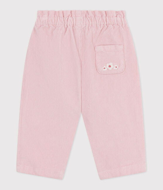 Baby-Hose aus einfarbigem Fein-Cord und bestickter Tasche hinten rosa JOLI