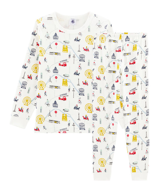 Rippstrick-Pyjama für kleine Jungen weiss MARSHMALLOW/weiss MULTICO