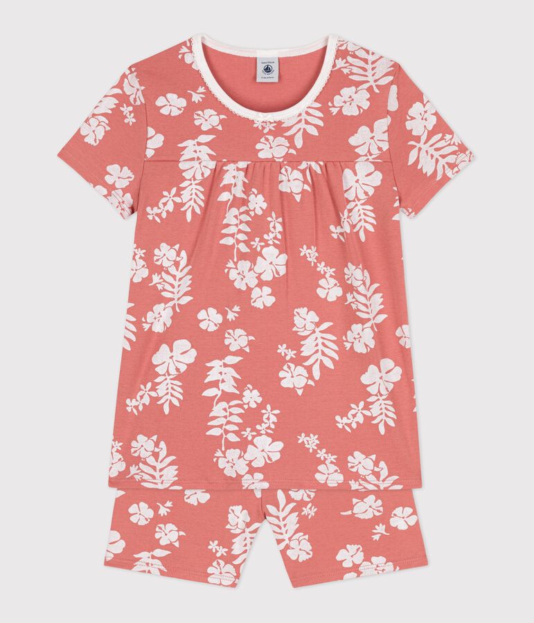 Kinder-Kurzpyjama aus Baumwolle mit Hawaii-Muster f&uuml;r M&auml;dchen rosa/vielfarbig